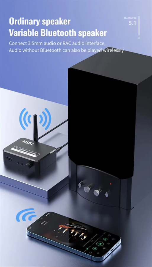 VIKEFON Analog Audio DAC Konverter: Digital SPDIF Optical Toslink auf 3,5 mm AUX Jack und RCA L/R mit Bluetooth 5.0 Empfänger, Schwarz - Bild 4