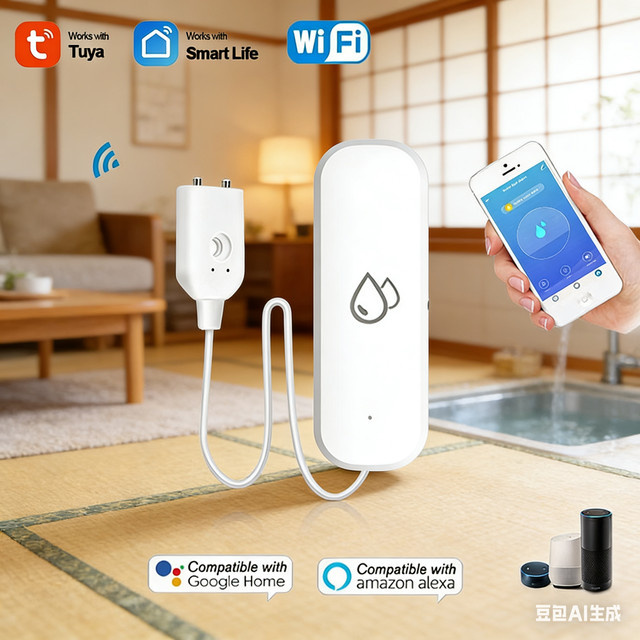 iHseno Kabelloser WLAN-Wasserleckdetektor in Weiß, Tuya Überschwemmungssensor mit Smart Life APP Fernbenachrichtigung für deinen Heimsicherheitsschutz - Bild 1