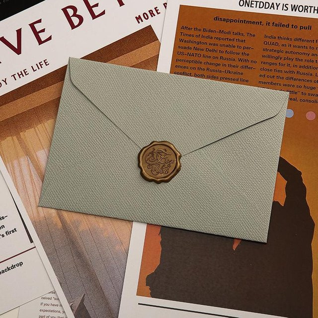Ably-Home&Living Umschlagset mit Leinenstruktur und Wachssiegel in Beige für Liebesbriefe und Einladungen im Retro-Western-Stil - Bild 1