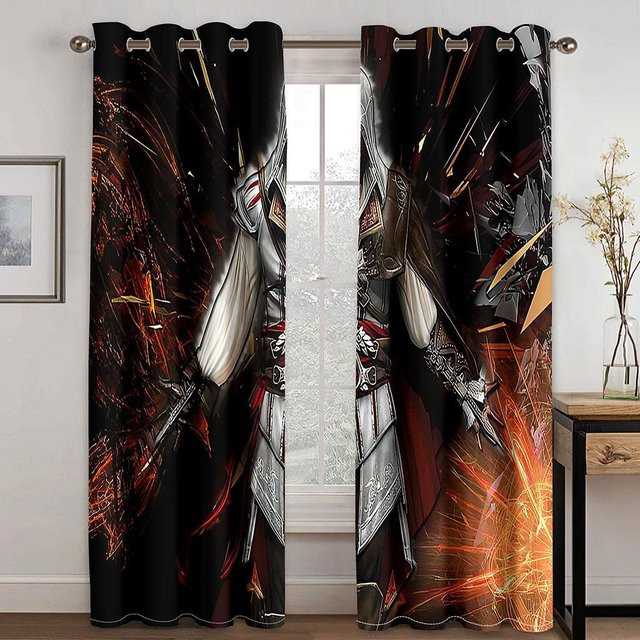 Yiran Furniture 2er-Set Abdunkelungs-Fenstervorhänge mit Haken, Schwarz, Polyester, semi-transparent, Breite: 150 cm, Höhe: 166 cm - Bild 1