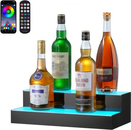 VEVOR LED Spirituosenregal aus Acryl mit 2 Ebenen, beleuchtetes Flaschendisplay für Home Bar und Gewerbe, Multicolor mit App- und Fernbedienung, transparent - Bild 1