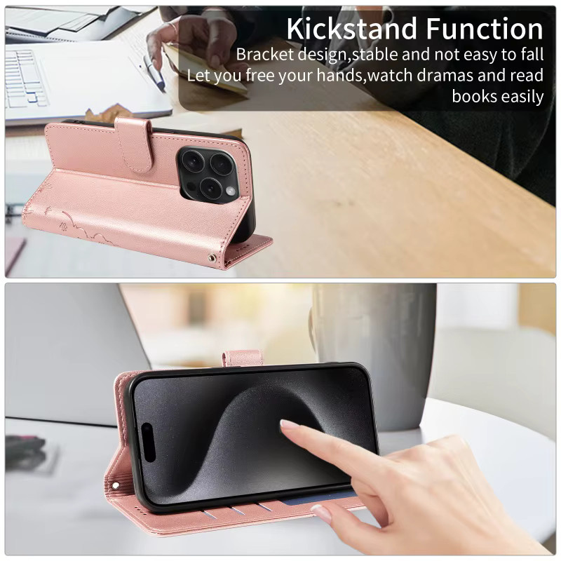 Luxuriöse Leder-Handyhülle mit Anti-Diebstahl-Bürsten-Lanyard und Geldbörsen-Funktion für Xiaomi 15 Ultra, 15 Pro, 15, 14T Pro und 14T in Pink - Bild 3