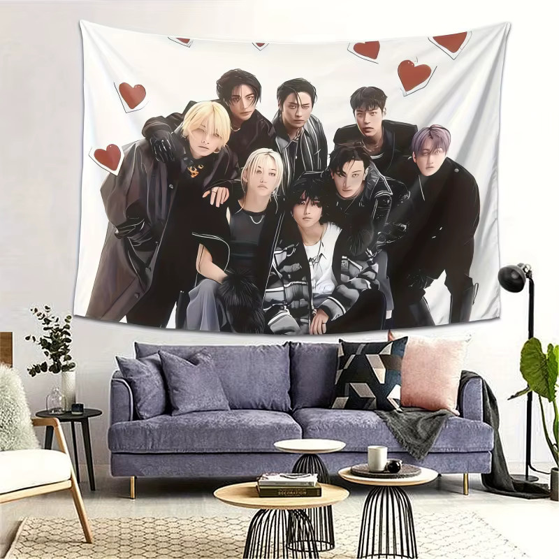 VIKAMA Stray Kids Mitglieder-Illustrations-Wandteppich mit Herz-Elementen, Mehrfarbig, B/H: 40 x 60 cm - Bild 4