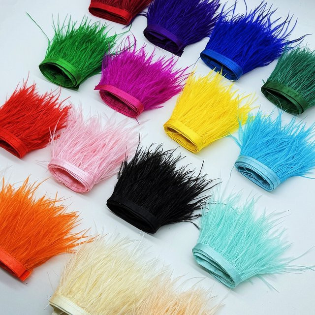 Bunte Straußenfeder-Borte als Fransen-Dekoration für DIY-Projekte und Kostüme, Länge: 100 cm, Farbe: Multicolour - Bild 1