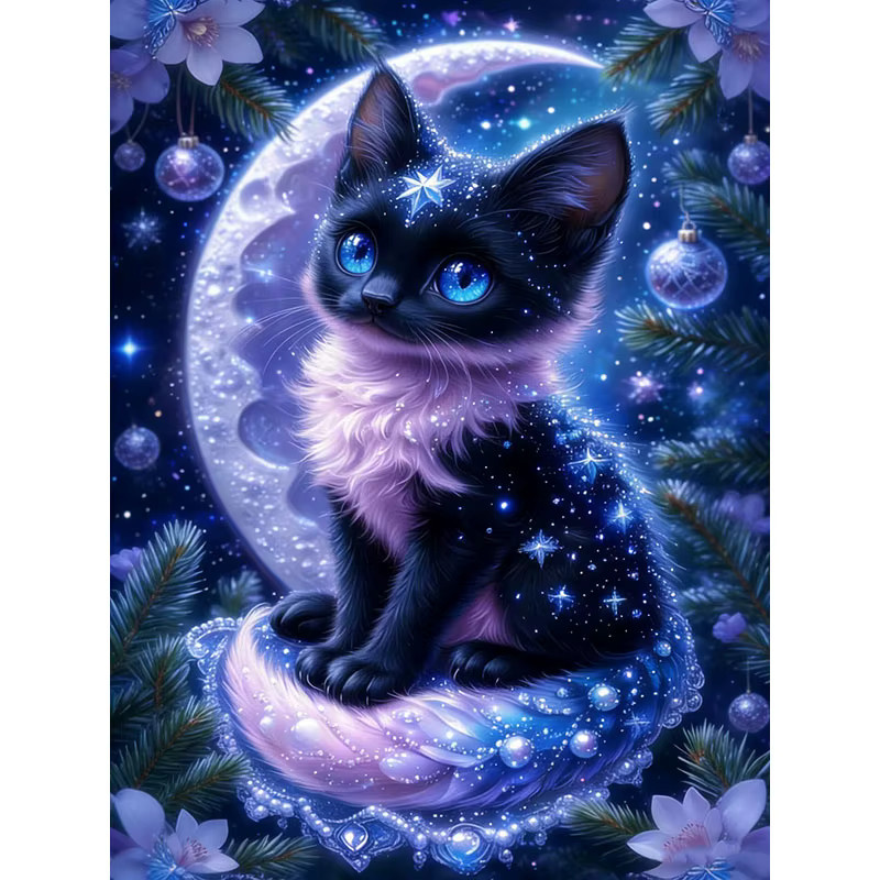 HUACAN Diamond Painting Set Schwarze Katze Mosaik-Kunst mit bunten Rundsteinen zur Wanddekoration B: 30,0 cm, H: 20,0 cm - Bild 4