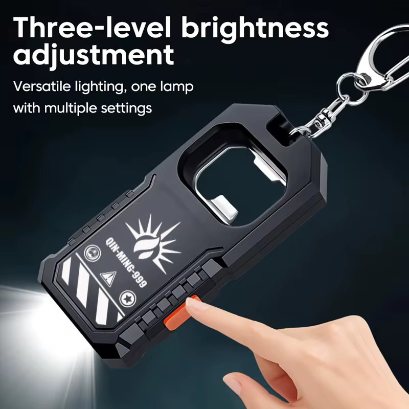 KDULIT Mini-Schlüsselanhänger-Taschenlampe in Schwarz mit USB-Ladefunktion, leistungsstarkem LED-Arbeitslicht und integriertem Flaschenöffner aus Metall und Kunststoff - Bild 4