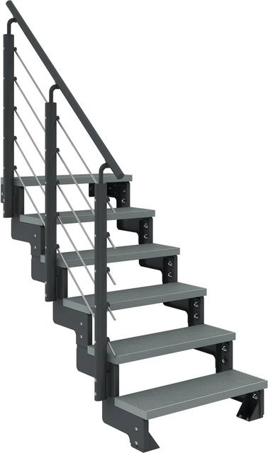 Dolle Außentreppe Gardentop in Anthrazit und Grau mit 6 Stufen und Geländer aus Stahl und Edelstahl, Breite: 80 cm - Bild 1