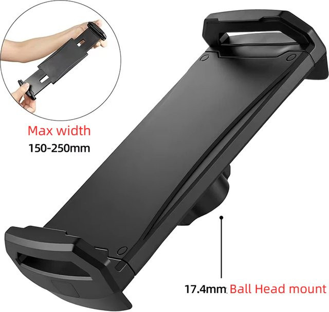 XT-XINTE Kunststoff-Handy-Klemmhalterung für Tablets und PCs von 5 bis 12,9 Zoll in Schwarz mit 17,4 mm Kugelkopf-Slot-Mount - Bild 1