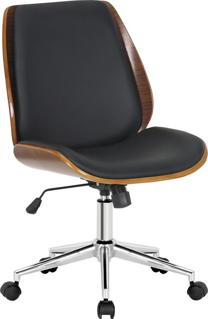 CLP Bürostuhl Mitch Ergonomisch mit Holzschale, höhenverstellbarer Drehstuhl mit Wippfunktion, Farben: Braun/Schwarz - Bild 1