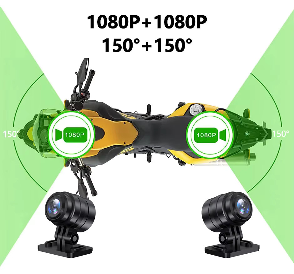 Motorrad Dash Cam Recorder mit Touchscreen, WiFi, GPS und Doppel-Objektiv in Full HD 1080p, wasserdicht, Schwarz - Bild 5