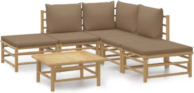 vidaXL 6-tlg Garten-Lounge-Set Modell 4 aus Bambus mit Kissen in Taupe und Braun - Bild 1