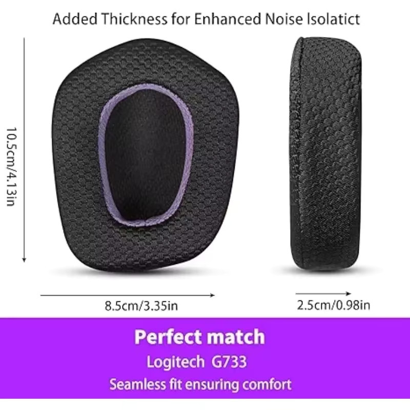 Kühlende Gel-Profi-Ersatz-Ohrpolster für Logitech G733 G535 G335 kabellose Gaming-Headsets in Schwarz und Lila - Bild 4