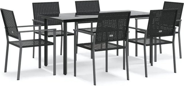 vidaXL 7-teilige Garten-Essgruppe aus Poly Rattan und Stahl in Schwarz mit Hartglas-Tischplatte - Bild 1