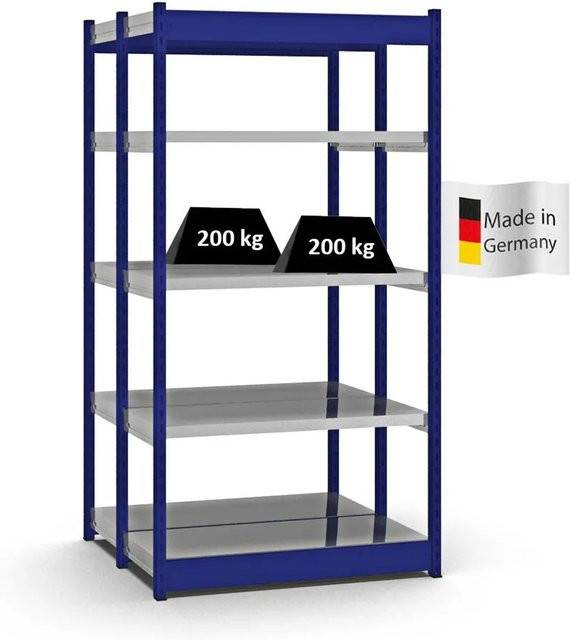 PROREGAL Fachbodenregal Stecksystem mit Vierkant-Profil, 2x5 Ebenen, Doppelseitige Bauart, Enzianblau, H x B x T: 200 x 102,5 x 40 cm - Bild 1