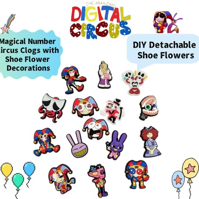 Bandai Magischer Zirkus Anime Cartoon Muster Clog-Schuh Blumen-Dekoration Zubehör, DIY Abnehmbare Schuhblumen - Bild 1