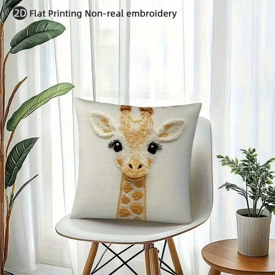 VIKAMA Kissenbezug mit Giraffen-Motiv in Weiß, 2D-Stick-Optik für Kinderzimmer und Wohnzimmer, B/B/H: 40 x 40 x 40 cm - Bild 2
