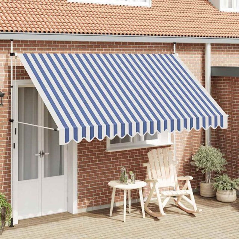 Vidaxl Einziehbare Markise Handbetrieben Blau/Weiß Gestreift Breite: 350 cm - Bild 1