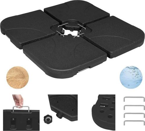 WOLTU Sonnenschirmständer 4-teilig aus HDPE und Metall in Schwarz