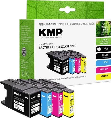 KMP Druckerpatronen Kombi-Pack kompatibel mit Brother LC-1280XLBL, LC-1280XLC, LC-1280XLM, LC-1280XLY in Schwarz, Cyan und Magenta - Bild 1