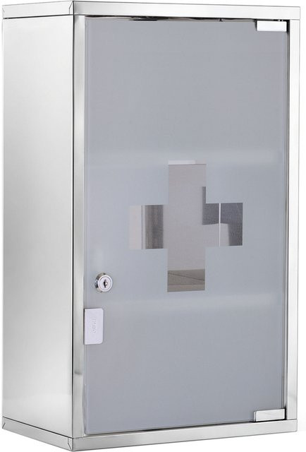HOMCOM Medizinschrank aus Edelstahl mit Schloss und Glastüren, Farbe: Silber, B/T/H: 30 x 18 x 50 cm - Bild 1