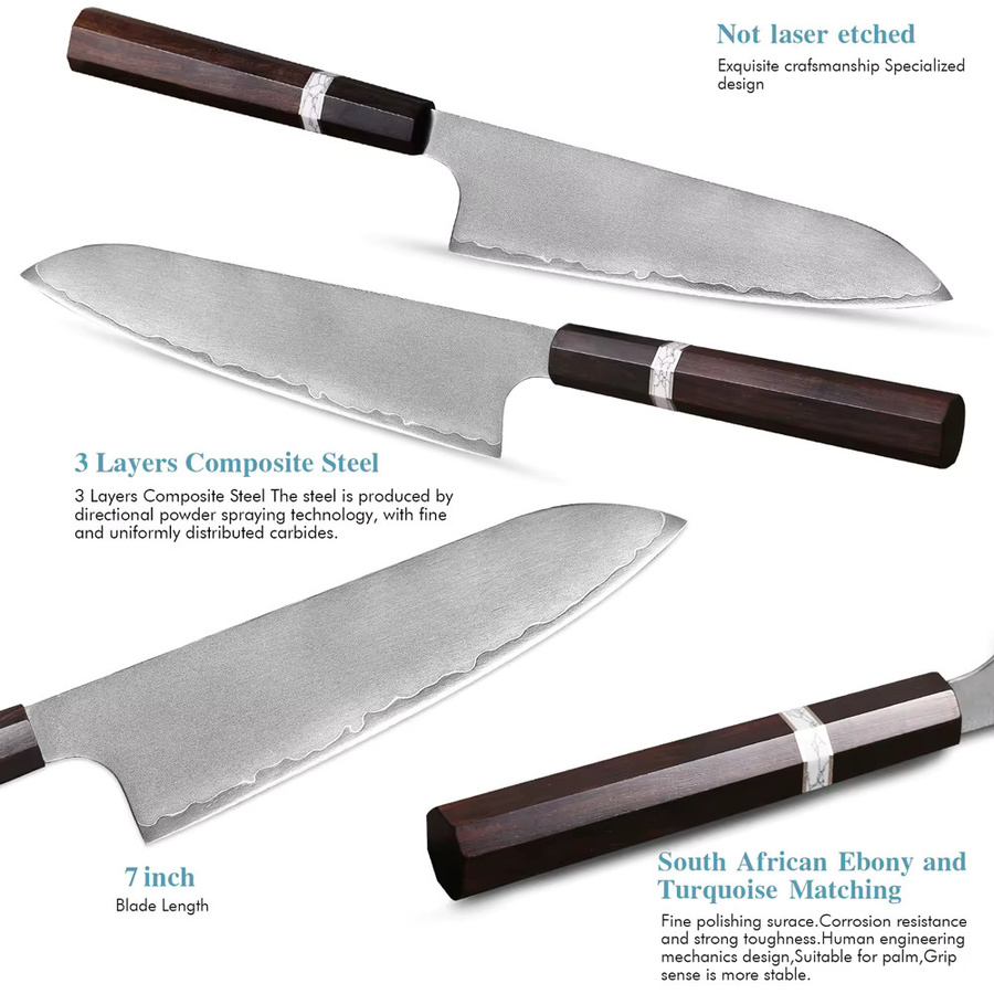 HUAYIGRAND Santoku-Messer aus dreischichtigem Verbundstahl, 17,78 cm, Weiß - Bild 5