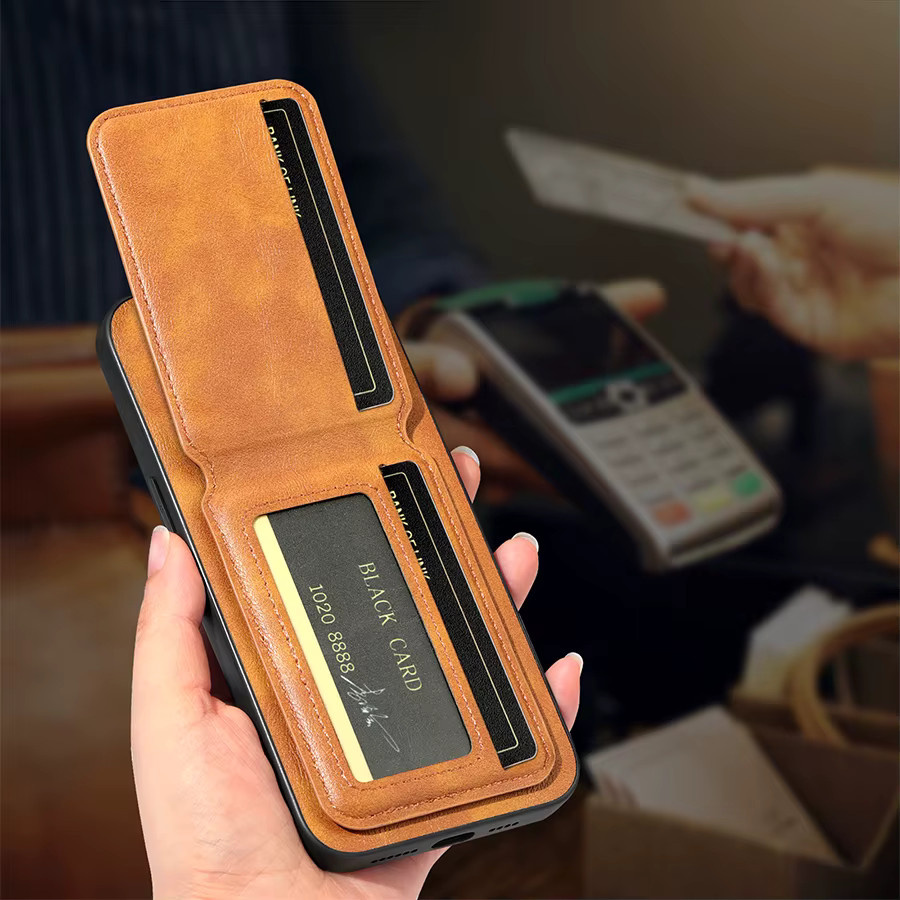 Magnetische Lederhülle mit Kartenhalter und Standfunktion für Xiaomi Redmi Note 15 Pro Plus und Redmi Note 15 Pro in Schwarz oder Braun - Bild 4