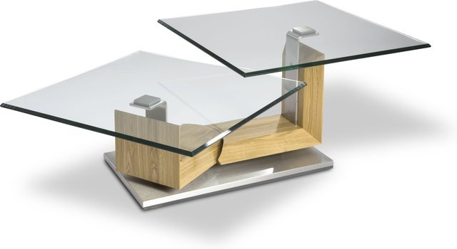 Couchtisch HASSE 7170 HK-45 in Braun mit klappbarer Tischplatte aus Asteiche Massivholz und Klarglas, B/T/H: 120 x 70 x 46 cm - Bild 1