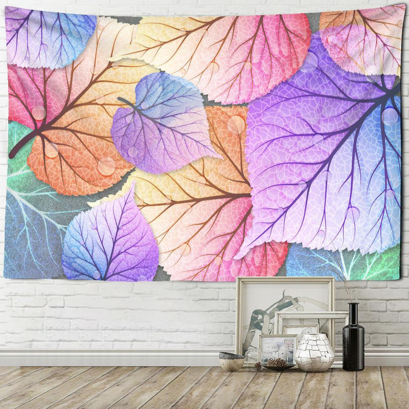 Bunter Wandteppich mit Blatt-Motiv von Super Six, Boho Hippie Wanddeko im Querformat, mehrfarbig, B/H: 95 x 70 cm - Bild 1