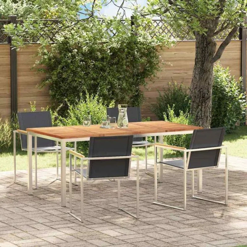 Vidaxl Garten Essgruppe aus Massivholz Teak und Stahl in Braun, 5-teiliges Gartenmöbel-Set im modernen und minimalistischen Design - Bild 1