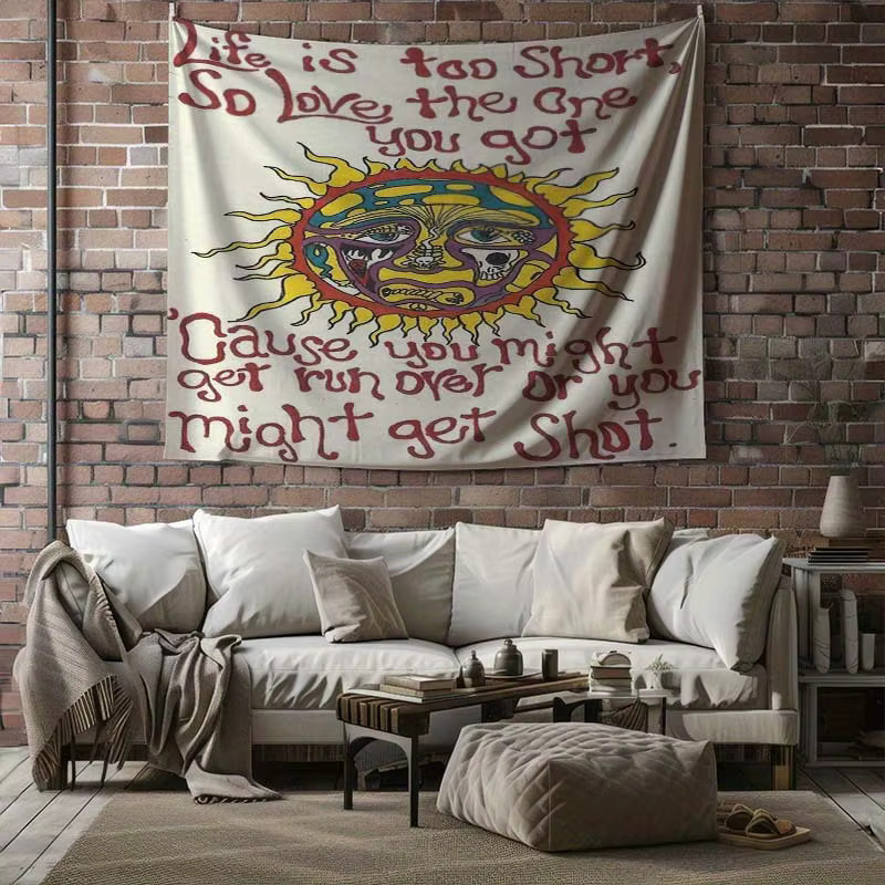 VIKAMA Wandteppich im American Vintage Stil mit Regenbogen und Sonne, Boho Wanddeko in Multicolour, B/H: 40 x 40 cm - Bild 3