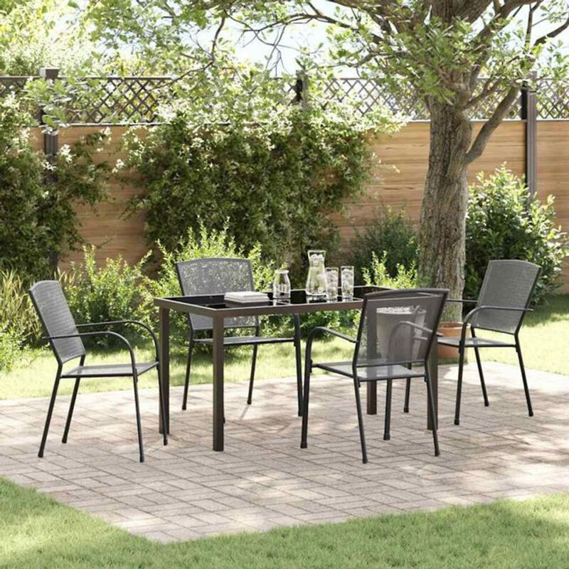 Vidaxl Gartenmöbel-Set aus Stahl und Glas, moderne Essgruppe in Anthrazit, 5-teilig - Bild 1