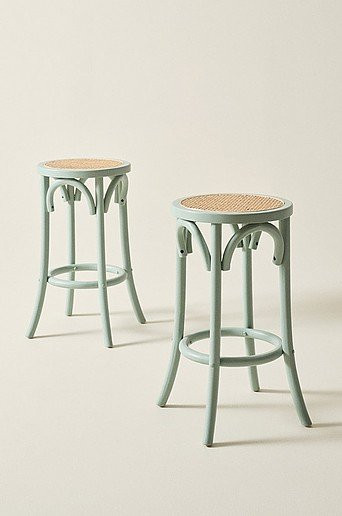 Jotex KOSTER Barhocker 2er-Pack aus Buchenholz mit Rattan in Grau und Grün, B/T/H: 35,5 x 35,5 x 65,5 cm - Bild 1