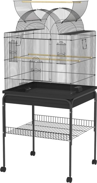 PawHut Vogelkäfig für Wellensittiche und Kanarienvögel mit Rollen, Ablagefläche und Futterstation, Schwarz, B/T/H: 53 x 63 x 144 cm - Bild 1