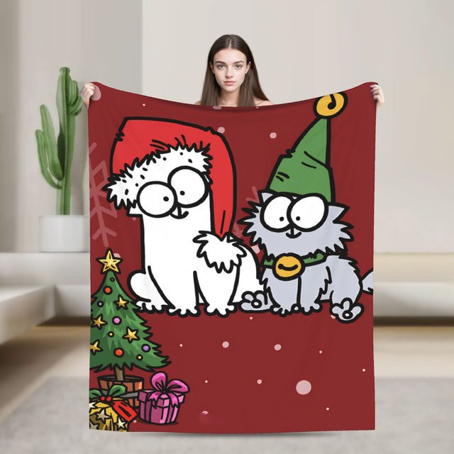 Potdemiel Flanell Decke mit Cartoon Simons Katze Design, weiche Kuscheldecke aus Polyester für Couch und Bett - Bild 1