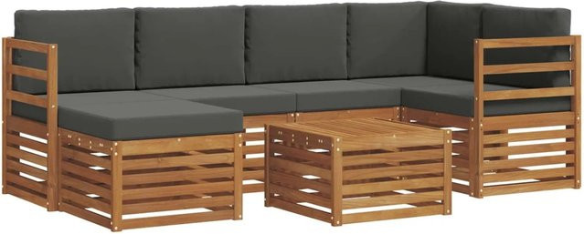 vidaXL Sofagarnitur 7-teilig aus Massivholz Akazie in Natur und Anthrazit mit Polstern und L-Form - Bild 1