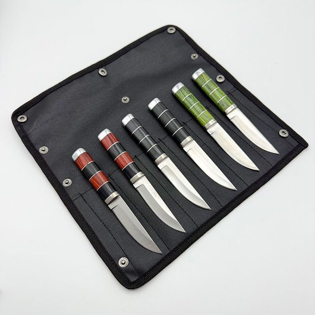 6-teiliges tragbares Grillmesserset aus Edelstahl mit Schälmesser und Fleischspalter in Multicolor - Bild 1