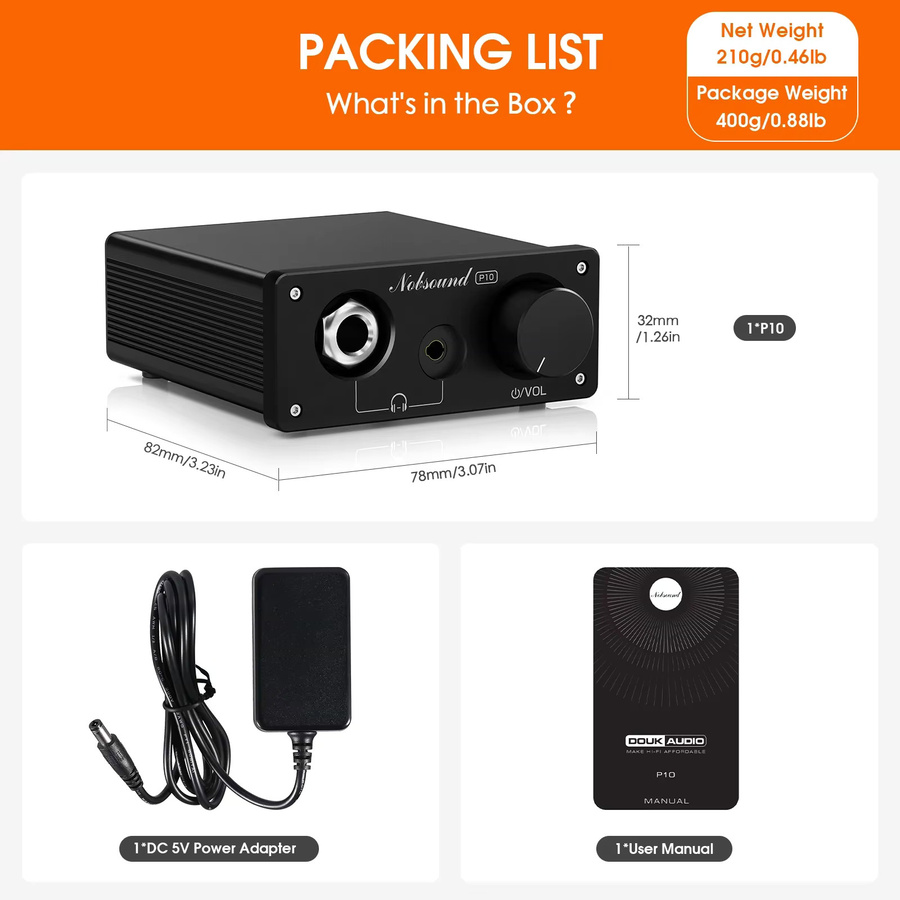 Douk Audio P10 Desktop-Kopfhörerverstärker Klasse A HiFi-Stereo-Verstärker in Schwarz mit 3,5 mm und 6,35 mm Anschluss - Bild 5