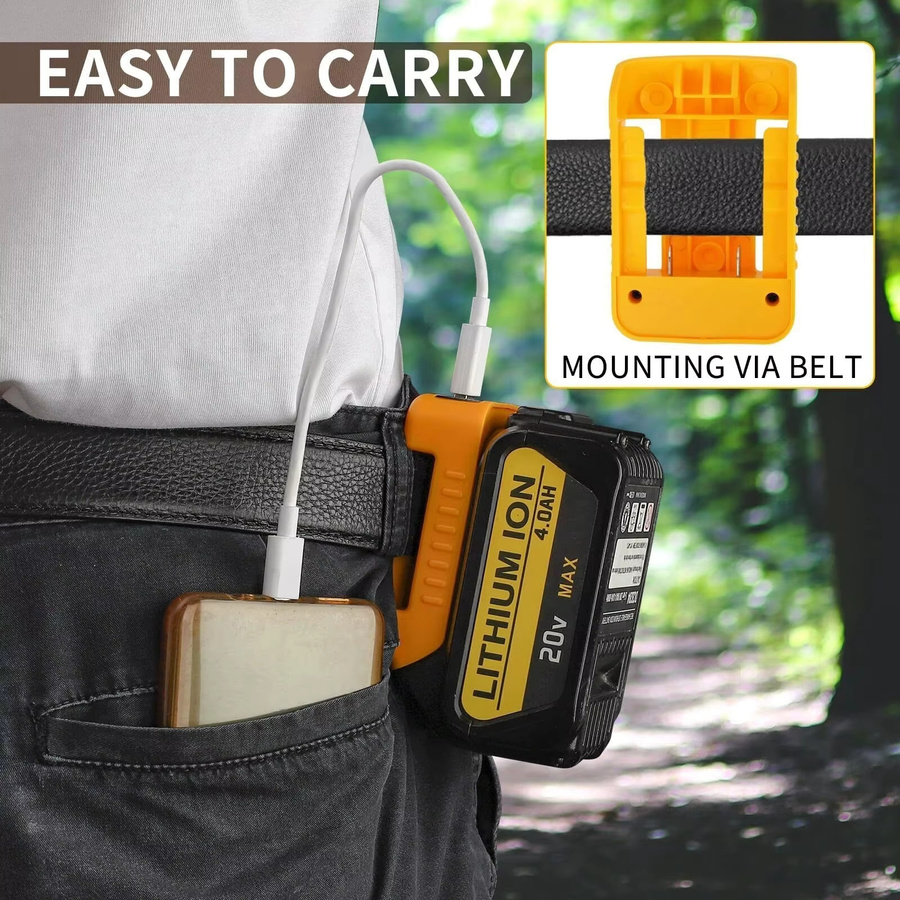 Verbessertes Powerbank-Ladegerät für DeWalt 18 V Lithium-Akkus mit USB-C Anschluss für Laptops und Smartphones, Gelb (ohne Akku) - Bild 3