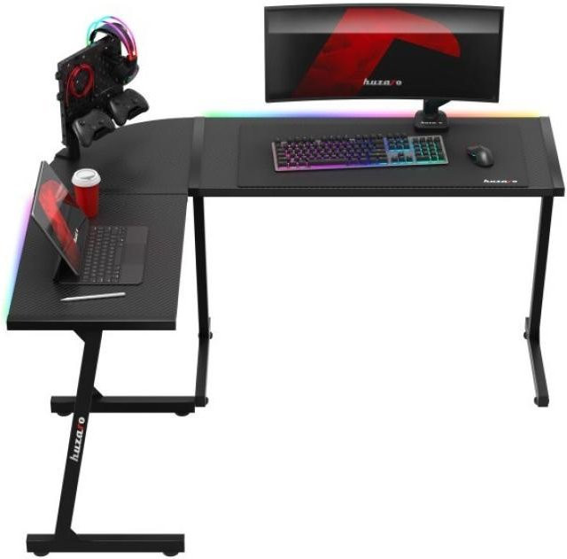Huzaro Hero 6.0 Gaming-Schreibtisch in Schwarz mit L-förmigem Rahmen und Kohlefaser-Optik, B/T/H: 147 x 112 x 74 cm - Bild 1