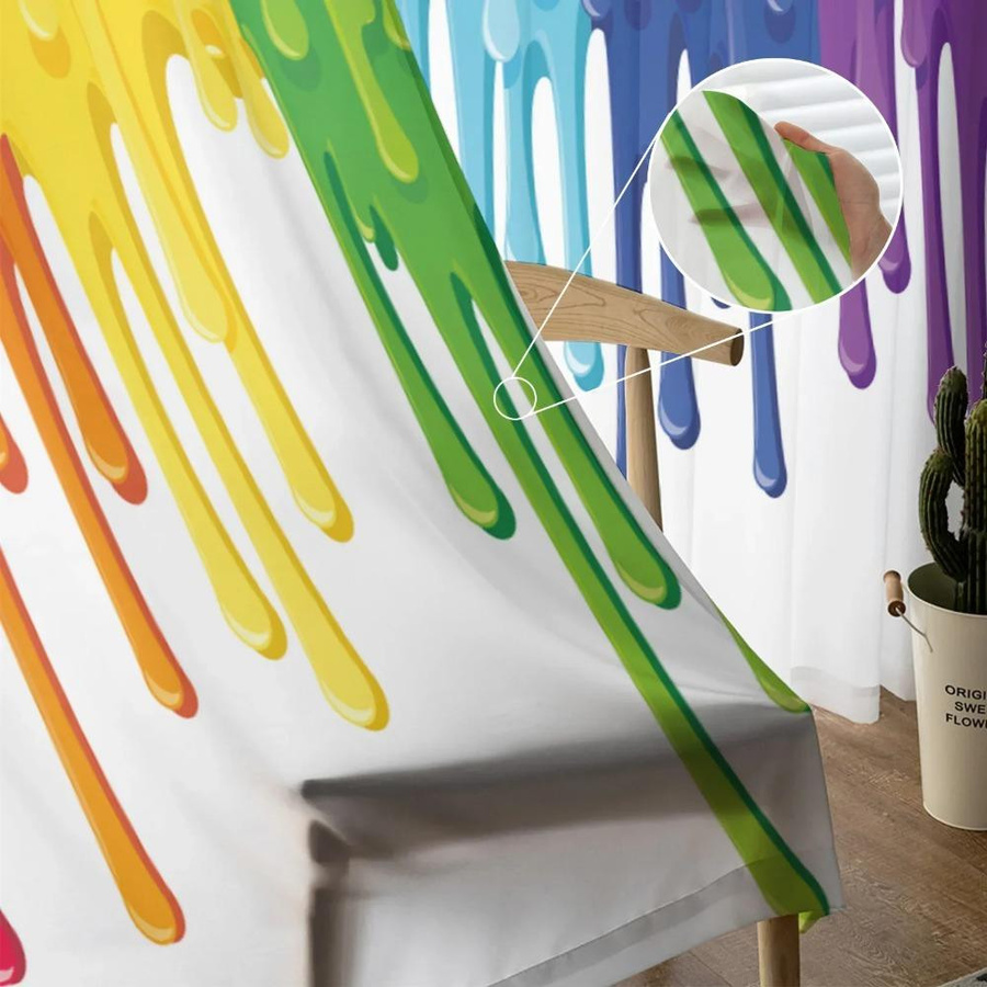 Yiran Furniture Transparente Tüllvorhänge in Bunt, Voile-Vorhang mit Ösen, Breite: 135 cm, Höhe: 115 cm - Bild 2