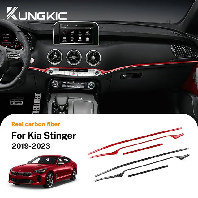 KUNGKIC Kohlefaser Aufkleber für Kia Stinger 2019 bis 2023, weiche Carbon Zubehör-Applikation für die Mittelkonsole, Schwarz - Bild 1