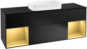 V&B Waschtischunterschrank Finion mit Wandbeleuchtung, Farbe Blau lackiert, B: 160 cm, T: 50,1 cm, H: 50,1 cm, Details in Gold - Bild 1