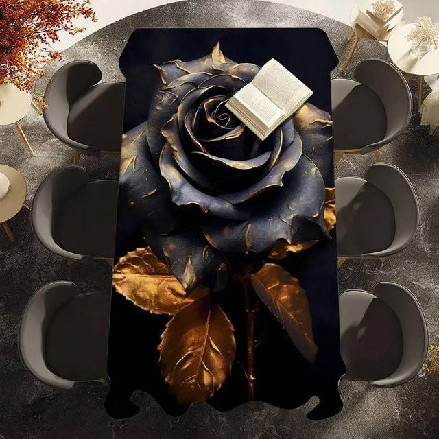 Fancy Style Studio Tischdecke mit schwarzem Rosenmuster, wasserabweisend und fleckenabweisend, Polyester, B/B: 100 x 140 cm - Bild 1