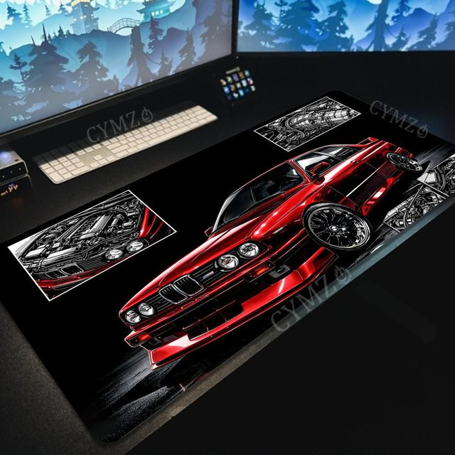 Mairuige Gaming Mauspad in Rot und Schwarz mit klassischem Performance-Auto Design, rutschfeste Schreibtischunterlage für PC und Tastatur - Bild 1