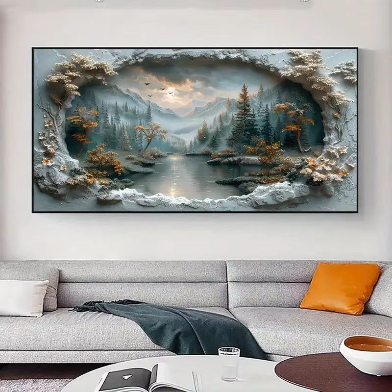 DIY 5D Diamantgemälde Winterlandschaft mit See, Bergen und Sonnenuntergang als Volldiamant-Mosaik-Stickerei in RealShining Ausführung - Bild 2