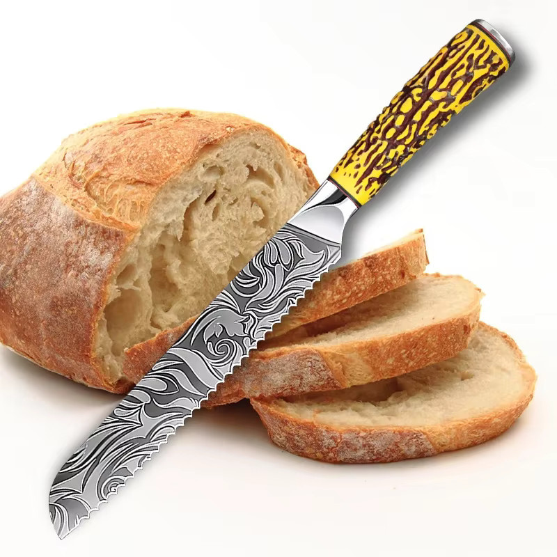 InLeung Laser Damaskus Küchenmesser in Silber mit Holzgriff für Fleisch, Fisch und Obst - Bild 5