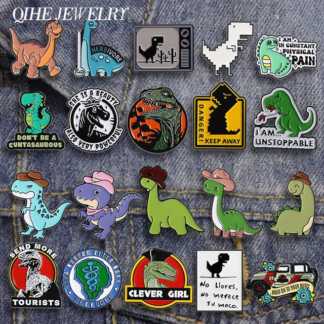 QIHE JEWELRY Brosche, Dinosaurier, Emaille, Bunt - Bild 1