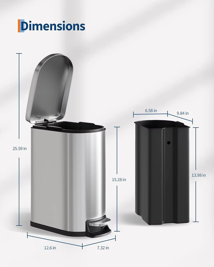 Garvee Badezimmer Mülleimer aus Edelstahl in Silber mit Soft-Close-Deckel und herausnehmbarem Inneneimer, 10 l - Bild 4