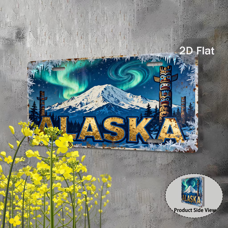 Vintage Alaska Aurora Borealis Nummernschild im Retro-Design, Mehrfarbig, B: 29,97 cm, H: 14,99 cm - Bild 2
