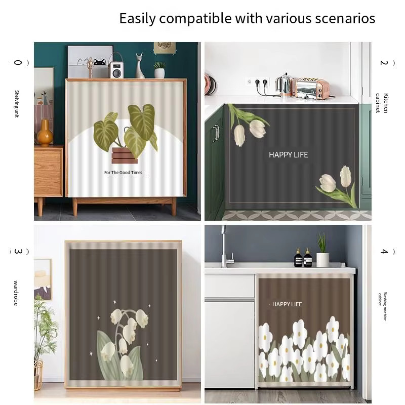 VIKAMA Schrankvorhang für die Küchentheke mit floralem Design, selbstklebender Staubschutz und Schattenvorhang, Breite: 70 cm, Höhe: 50 cm - Bild 3